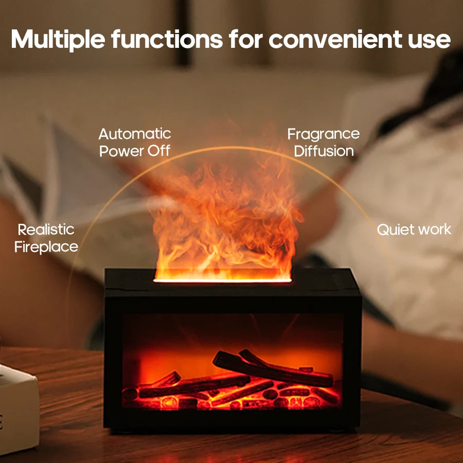 Mini Flame Fireplace Aroma Diffuser 140ml Home Air Humidifier Mist